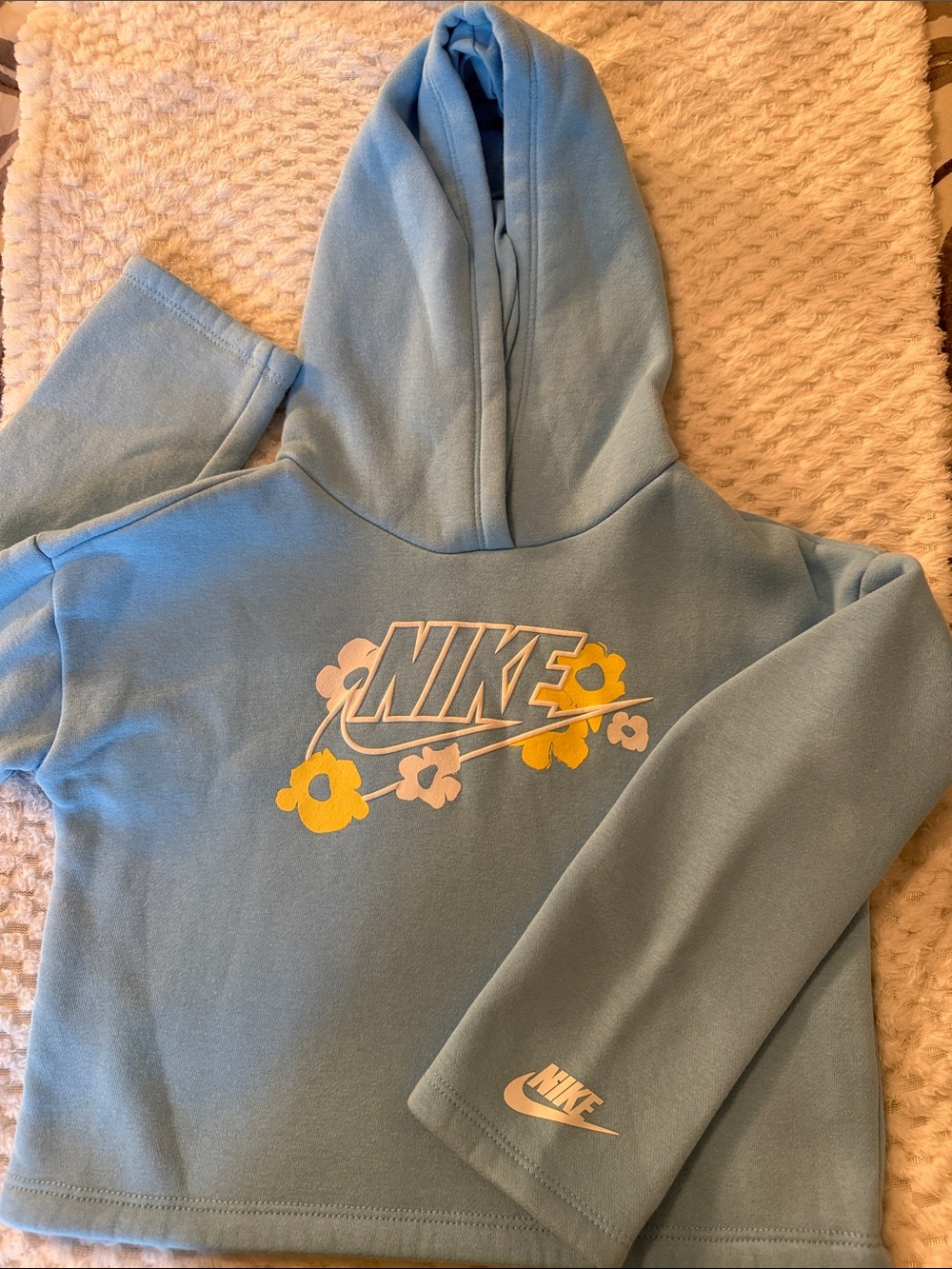 Nike Light Blue Hoodie with Yellow & White Flower Swoosh